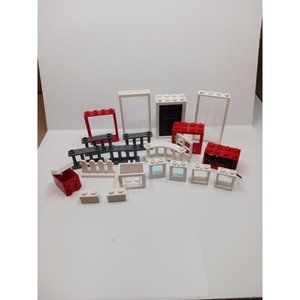 Lego Builder Mix Lot Door Frame Window Block Fence Red White Gray Replacements